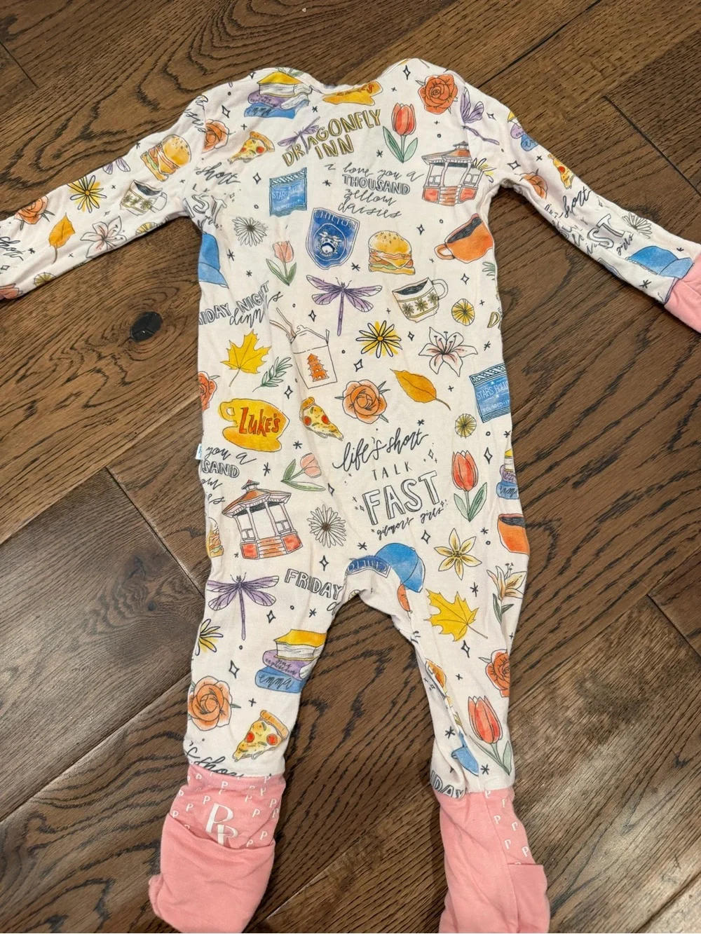 Posh Peanut x Gilmore Girls One-Piece with Pink Cuffs and Multicolor Print
